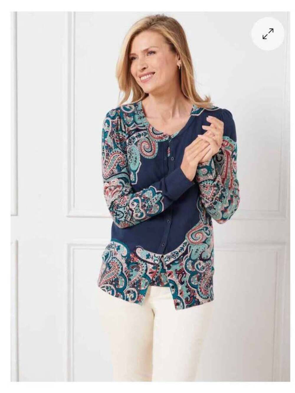 Talbots Charming Cardigan Bright Paisley Womens Petite XS Button Front Sweater